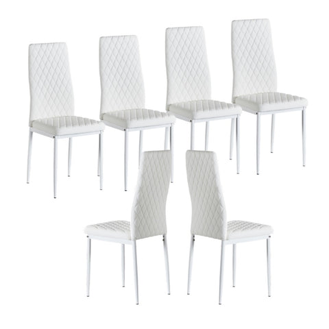 ZUN White modern minimalist dining chair fireproof leather sprayed metal pipe diamond grid pattern W2181P167933
