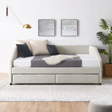 ZUN Queen Size Daybed with Two Drawers Trundle Upholstered Tufted Sofa Bed, Linen Fabric, Beige 19246840