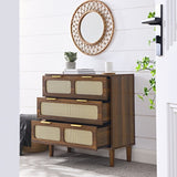 ZUN 3 drawer dresser, modern rattan dresser cabinet with wide drawers and metal handles, farmhouse W1781132479
