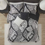 7 Piece Cotton Printed Comforter Set Black Cal King B03597263