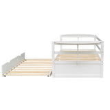 ZUN Twin Size Daybed with Trundle and Foldable Shelves on Both Sides,White 35819101