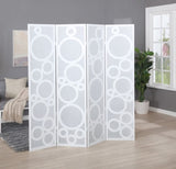 ZUN Arvada 4-Panel Wood Room Divider with Circle Pattern, White T2574P165181