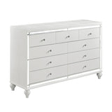 Glamorous Metallic White Finish Dresser of 9x Drawers Faux Crystal Knobs Modern Bedroom Furniture B011133816