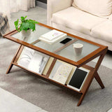 Rattan Coffee Tables for Living Room, Mid Century Modern Coffee Table with Glass Top, Large Boho W3101P314783