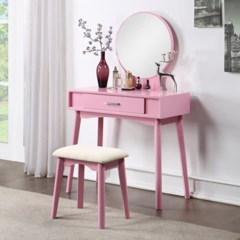 ZUN Maly Contemporary Wood Vanity and Stool Set, Pink T2574P164233