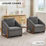 057- Set of 1 Chenille Fabric Modern Upholstered Armchair with Wooden Side Frame , Accent Leisure W527P239828