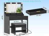 Black particleboard with a 3-compartment, 1-drawer dressing table set with 8 three-tone light bulbs, 72143502