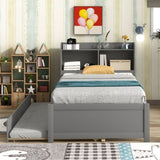 Twin Bed with Trundle,Bookcase,Grey W50440495