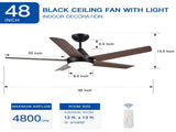 48 In Intergrated LED Ceiling Fan Lighting with Brown Wood Grain ABS Blade W1367P171191