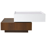 ZUN Multi-functional Square 360&deg;Rotating Coffee Table 2 Drawers, High Gloss 2-Tier Center Table 86956887