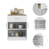 Pantry Organizer Cabinet 33" H, One Drawer, Two Interior Shelves, Two Doors, White/Light Oak B097120607