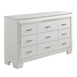 White Finish Dresser Bold Design 9 Drawers Glamorous Faux-Alligator Textured Fronts Wooden Bedroom B011134416