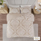 King/Cal King 3 piece Tufted Cotton Chenille Damask Duvet Cover Set B03597348