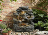 5-Tiered Concrete Tall Slim Fountain, 23.85"H LED-Lit Column, Space-Saving Modern Outdoor Accent, N765P324556G