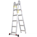 ZUN Huachuang 12 Feets 2 in 1 Aluminum Extension Ladder with Wheels, 300lbs Duty Rating W1881109068