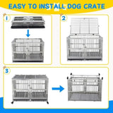 ZUN Large Dog Crate 42 inch, High Anxiety Indestructible Stainless Steel Dog Kennel with Lockable 63578980