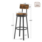 ZUN Swivel bar stool set of 2 with backrest, industrial style, metal frame, 29.5'' high.Rustic Brown, W116267380