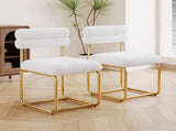 Set of two white teddy fabric dining chairs, circular thick cushioned dining chairs for kitchen and W1727P237751