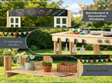 Natural Wooden Kids Mud Kitchen Playset with Bench & Removable Sink, Complete Cookware Accessories 66519414
