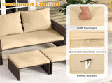 Outdoor Patio Furniture Set, PE Rattan Loveseat 2 Ottomans Removable Cushions Metal Frame 72012143