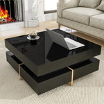 ZUN ON-TREND Modern High Gloss Coffee Table with 4 Drawers, Multi-Storage Square Cocktail Tea Table with WF314582AAB