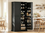65" Kitchen Pantry Cabinet, 4-Door with 16 Shelves, Black 79960555