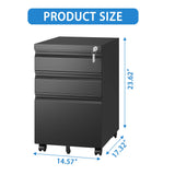 ZUN 3 Drawer Mobile File Cabinet with Lock,Metal Filing Cabinets for Home Office Organizer 03196459