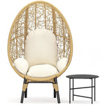 ZUN Patio PE Wicker Egg Chair Model 3 with Natural Color Rattan Beige Cushion and Side Table 38823951