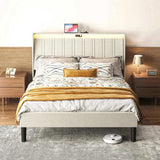 Full Size Platform Bed Frame with Fabric Upholstered Headboard and Wooden Slats Support 20884714