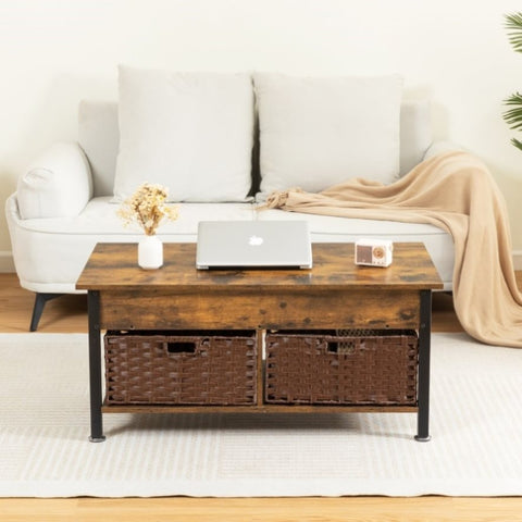 ZUN Metal coffee table,desk,with a lifting table,and hidden storage space.There were two removable W679P147860