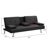 ZUN Sofa Bed with Armrest two holders WOOD FRAME, STAINLESS LEG, FUTON BLACK PVC W311124707