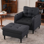 ZUN Dark Gray Upholstered Armchair Storage Ottoman Set - Comfortable Single Sofa with Cup Holders W1901P149126