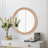 27.5 inches Round Wall Mirror for Bathroom Vanity, Wooden Farmhouse Circle Mirrors for Bedroom, W2295P339108