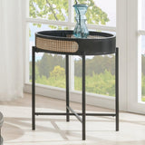 Round End Table with Open Top and Metal Legs in Black Finish B016P323428