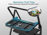 Folding stool with bandwidth anti slip pedals and tool trays, lightweight and portable steel W2717P257608