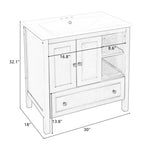 ZUN [VIDEO] 30" Bathroom Vanity with Sink, Bathroom Storage Cabinet with Doors and Drawers, Solid Wood 39598367