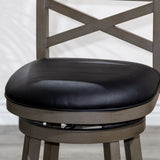 ZUN 30" Bar Height X-Back Swivel Stool, Weathered Gray Finish, Black Leather Seat B04660725