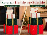 4FT 3-Tier Gift Box with Auto-Opening Lids, 200 Warm White Wire Lights, Velvet Christmas Decor, US 35069040