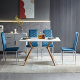 ZUN Light blue modern simple style dining chair leather chrome metal pipe diamond grid pattern W29964250