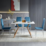 ZUN Light blue modern simple style dining chair fabric chrome metal pipe diamond grid pattern restaurant W29964282