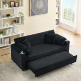 80 inch Black corduroy multifunctional expandable sofa bed with cup holder suitable for living room W1658P269824