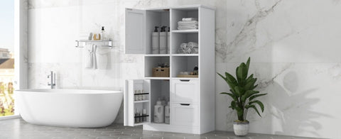 ZUN Bathroom Storage Cabinet with Doors and Drawers, Multiple Storage Space, Freestanding Style, Open WF530559AAK