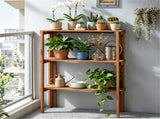 Natural Wood Folding Storage Shelf, Slatted Drainage Design Portable Display Rack for Indoor Outdoor 60770932