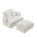 Convertible Compressed Sofa Chair with Ottoman, Modern Corduroy Fabric Armchair for Small Spaces, W1036P251805