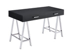 ZUN Black High Gloss and Chrome Writing Desk with USB Port B062P209204