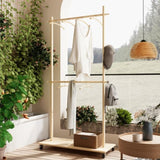 Solid Wood Modern Clothes Rack with 6 Wooden Hangers, Space-Saving Design, Adjustable Shelf, and W773P227474
