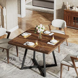 31.5" Square Dining Table for 2-4, Rustic Brown Industrial Kitchen Table with Black Metal Frame, B082P364493