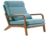 High Back Solid Wood Armrest Backrest Iron Frame Linen Indoor Leisure Chair Teal 72413799