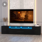 ZUN [Video] TV Console with Storage Cabinets, Remote, APP Control Long LED TV Stand, Full RGB Color W1701136991