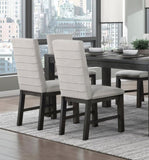 Dining Chairs Set of 2 Gray Upholstered Seat Stylish Back Antique Black Finish Wooden Frame Dining B011P170585